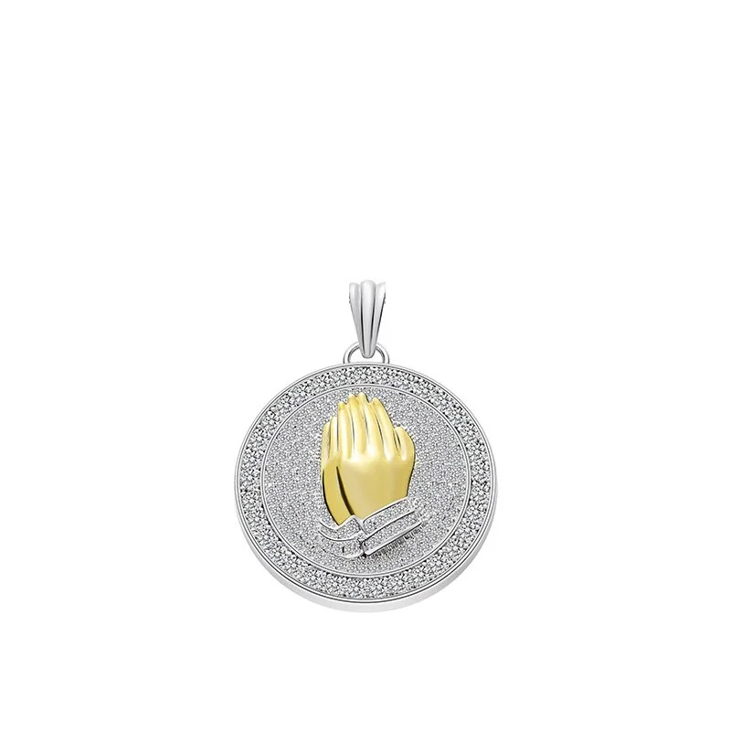 Praying Hands Iced Out Pendant Necklace Jewelry-VESSFUL