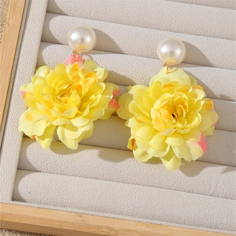 1 Pair Sweet Minimalist Flower Pearl Cloth Drop Earrings