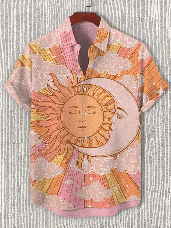 Men's Mysterious Sun and Moon Print Casual Shirt