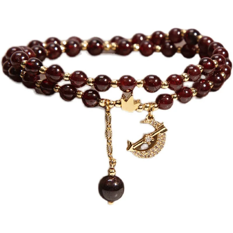 Garnet Red Agate Strawberry Crystal Moon Love Blessing Protection Bracelet