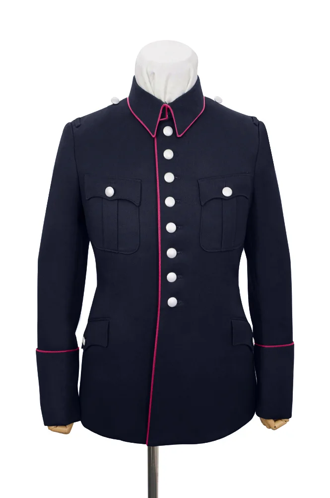   German Fire Police Navy Blue Gabardine Service Waffenrock Tunic With Pipe German-Uniform
