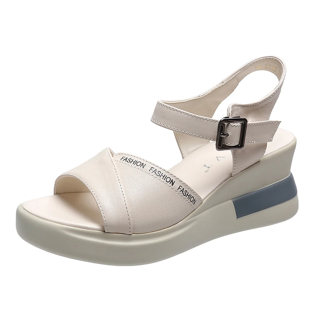 Letclo™ 2021 New Summer Fashion One-word Buckle Flat-soled Lightweight Soft-soled Platform Wedge Sandals letclo Letclo
