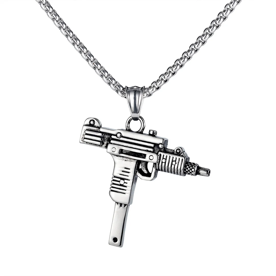 Uzi Submachine Gun Personality Hip-hop Style Titanium Steel Machine Gun Necklace-barclient