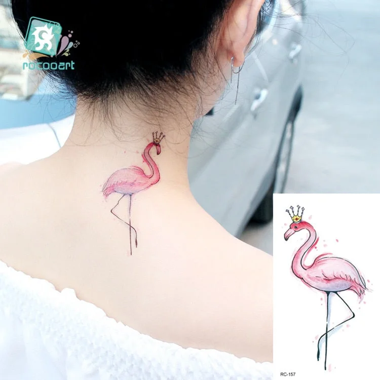 Rocooart Animal Waterproof Temporary Tattoo Sticker Flamingo Cat Fox Tatoo Body Art Women New Fake Taty Tatuaje Cute Small Tatto