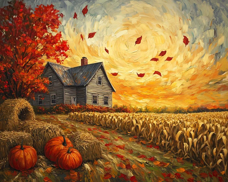 Full Round Drill Diamond Painting Autumn Pumpkin Landscape 50*40cm
