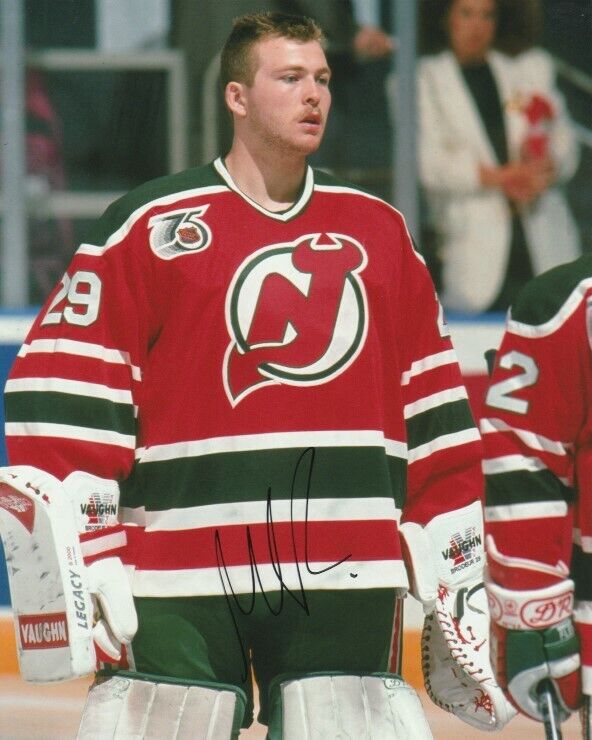 ROOKIE YEAR MARTIN BRODEUR SIGNED NEW JERSEY DEVILS GOALIE 8x10 Photo Poster painting! Autograph