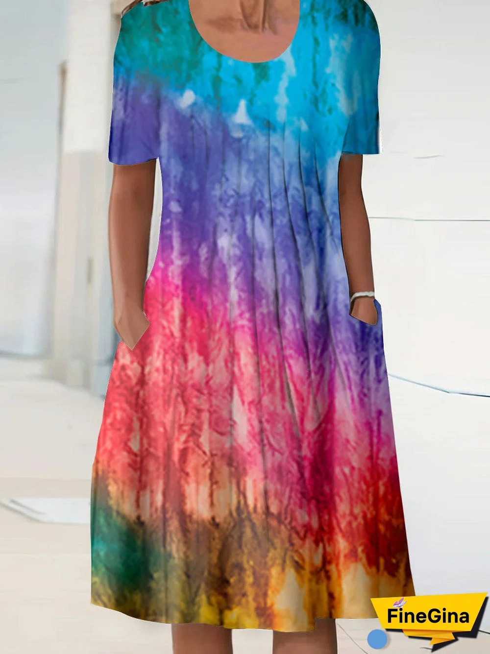 Women's  Short Sleeve Scoop Neck Gradient Midi Dress