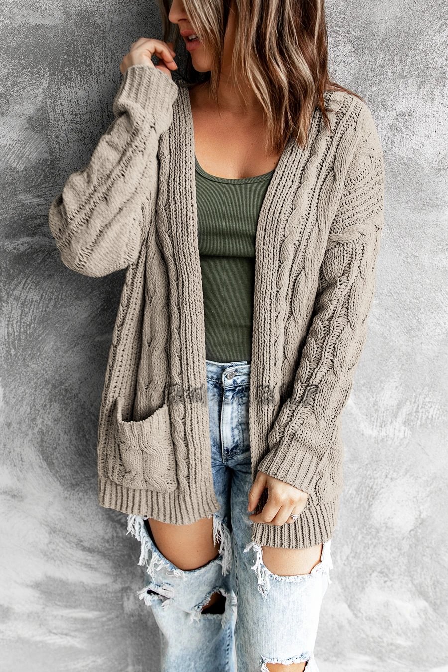 Women's Sweater Loose Solid Color Mid-length Twisted String Knitted