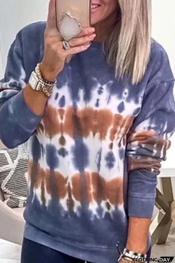 Long Sleeve Tie Dye Round Neck Sweatshirt