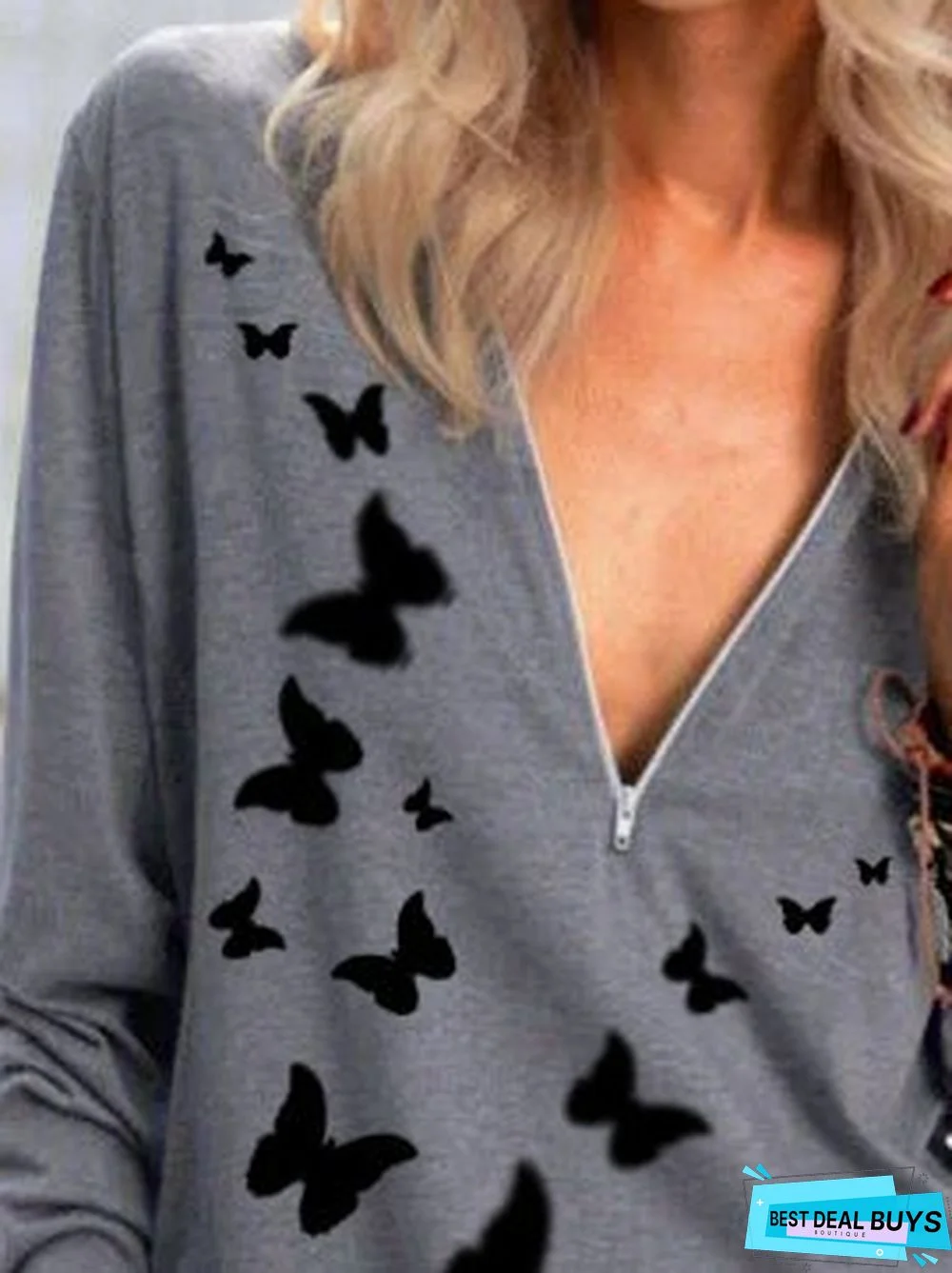 Casual Floral-Print Cotton-Blend Long Sleeve Tunic Top