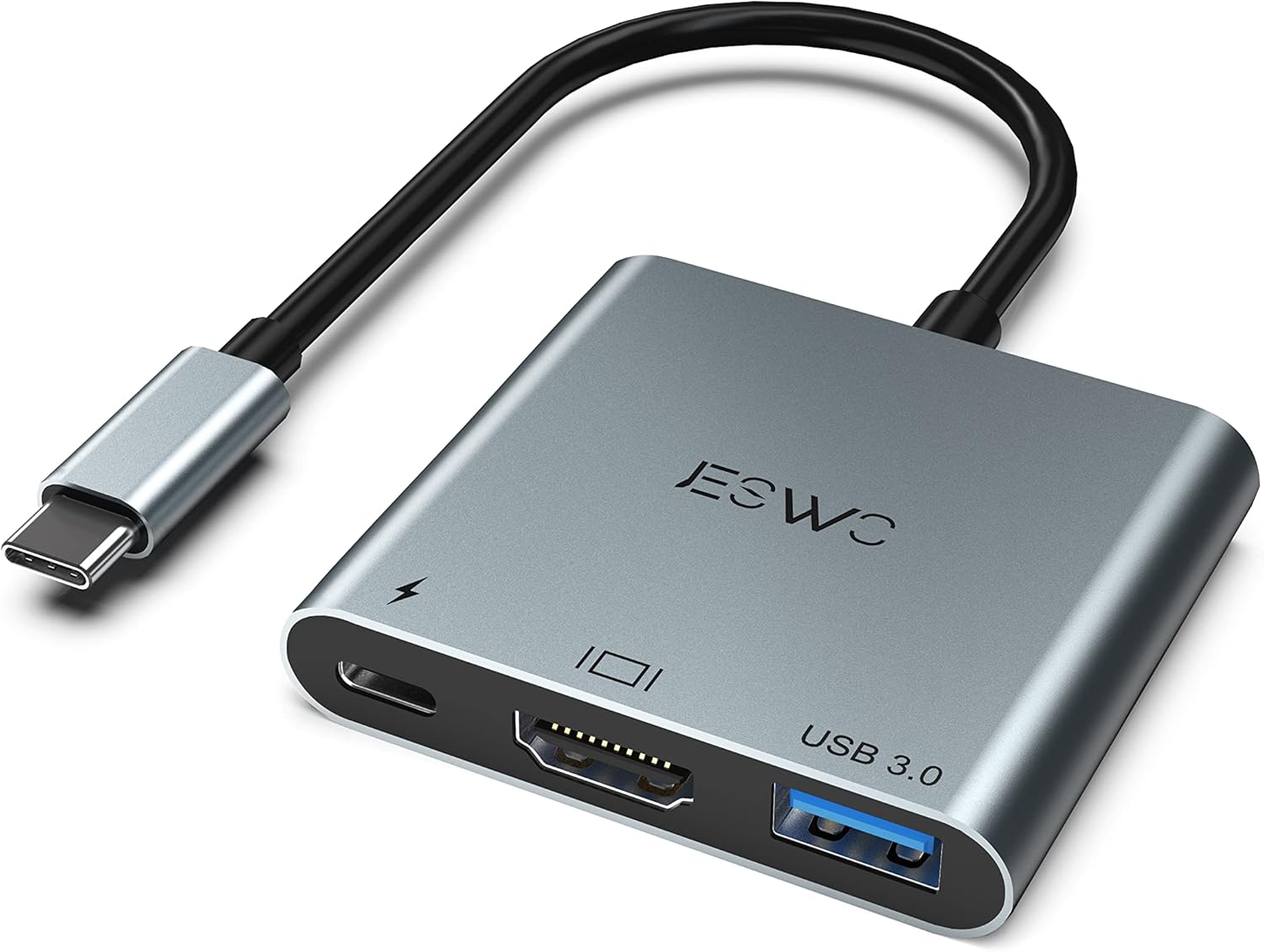 JESWO USB C to HDMI Multiport Adapter with 4K HDMI Output Port, USB 3.0 Port and USB-C Charging Port