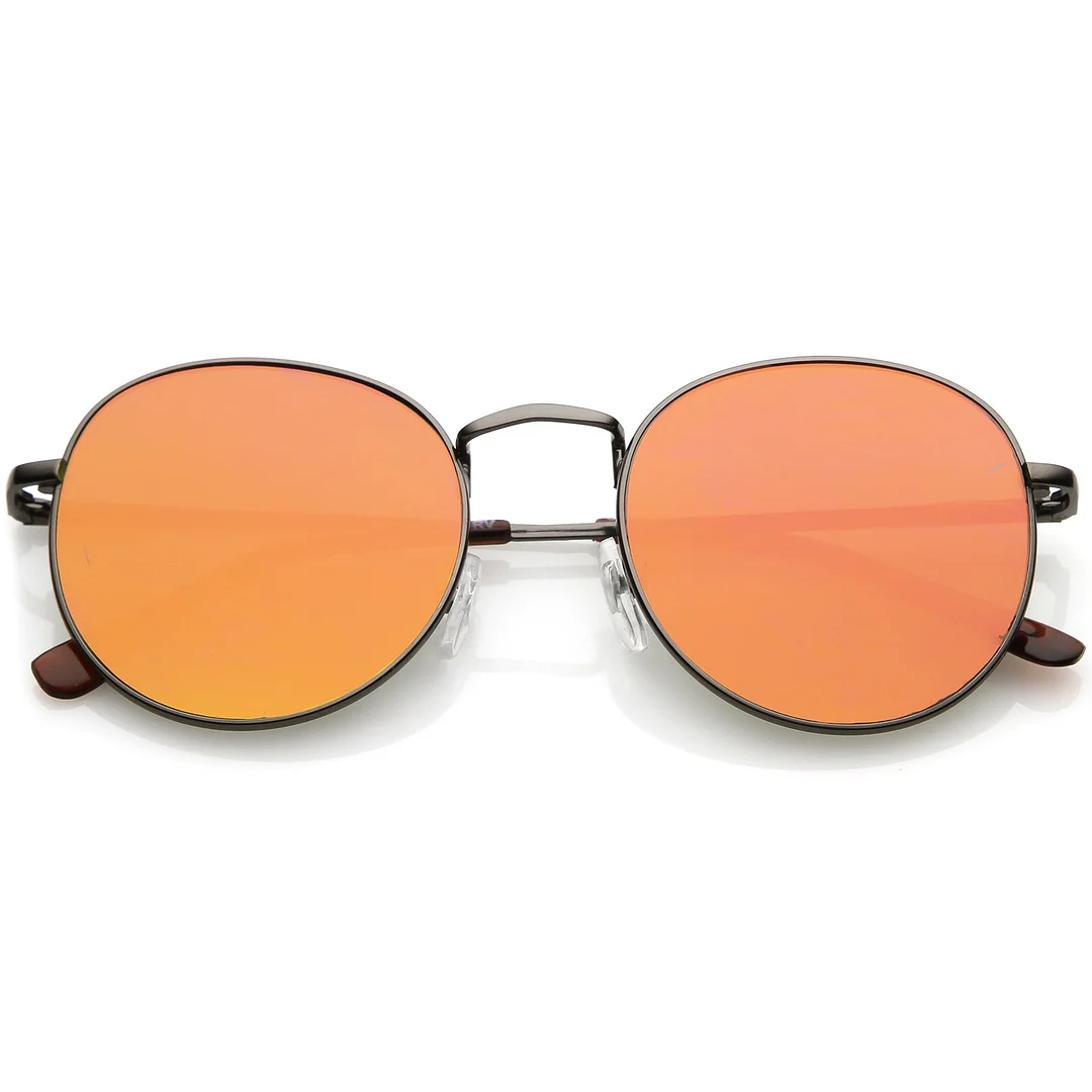 Classic Slim Metal Round glasses With Color Mirrored Flat Lens 50mm