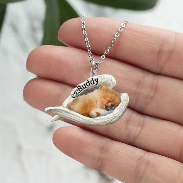 Personalized Pomeranian 2 Sleeping Angel Stainless Steel Necklace