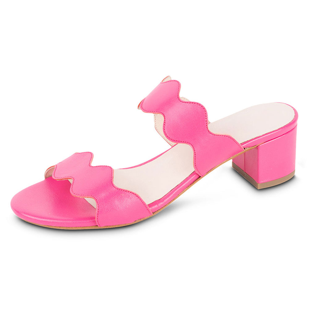 Women's Vegan Leather Hot Pink Round Toe Slip On Block Heeled Sandals Nicepairs