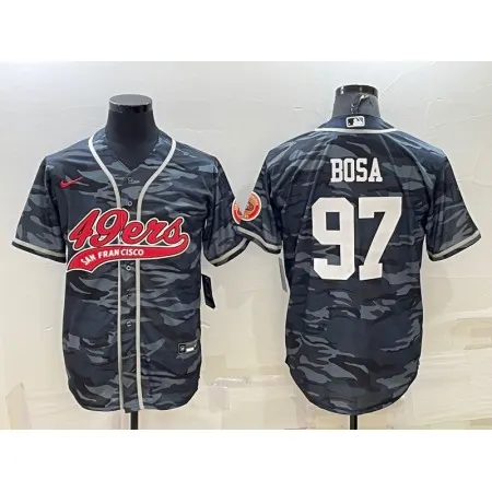 Men's San Francisco 49ers #97 Nick Bosa Grey Camo With Patch Cool Base Stitched Baseball Jersey 82MN