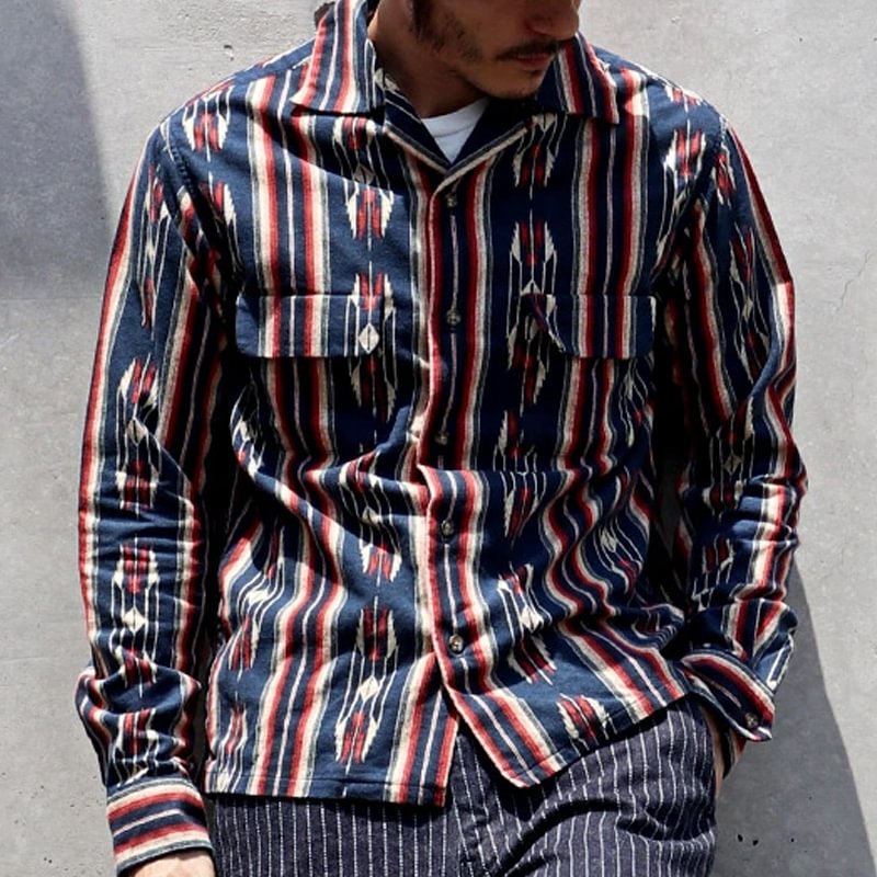 Vintage Aztec Graphic Print Long Sleeve Shirt