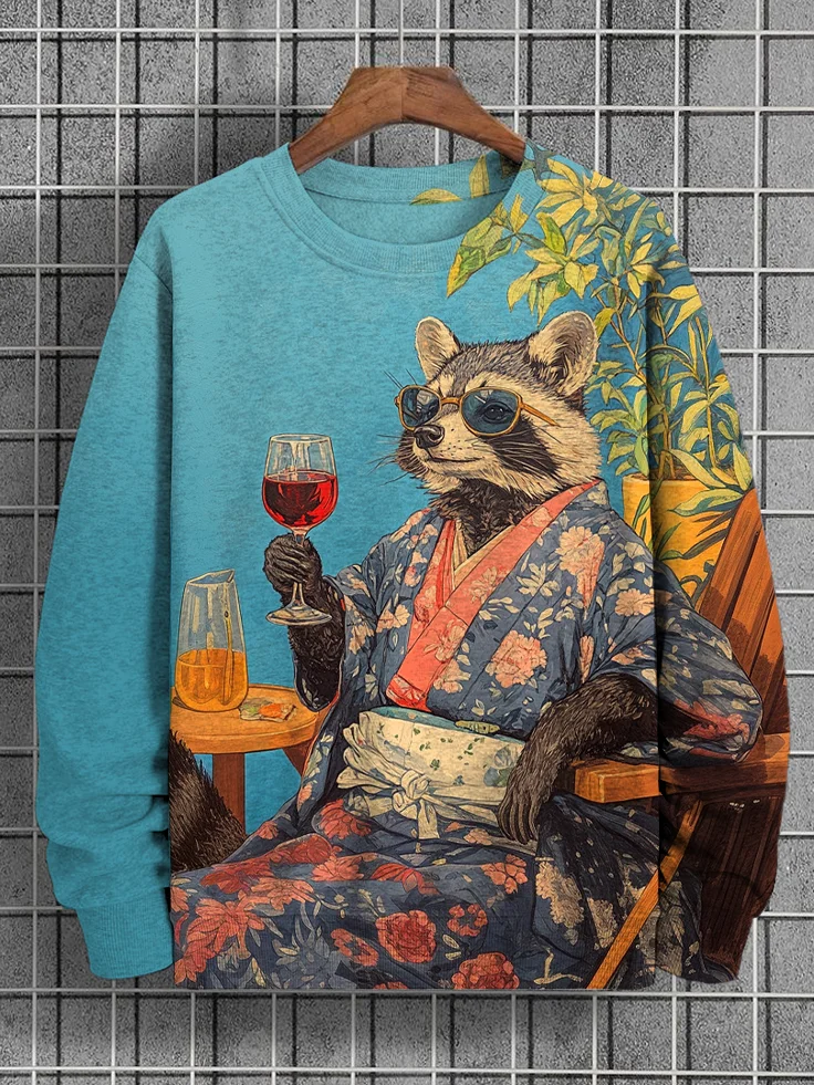 Men's Raccoon Drinking On Vacation Art Print Casual Sweatshirt