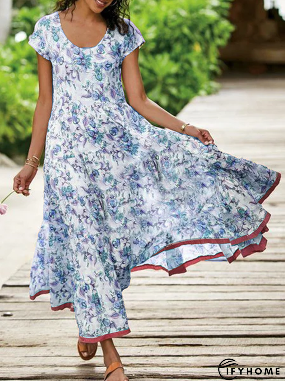 Floral Short Sleeve Weaving Dress | IFYHOME