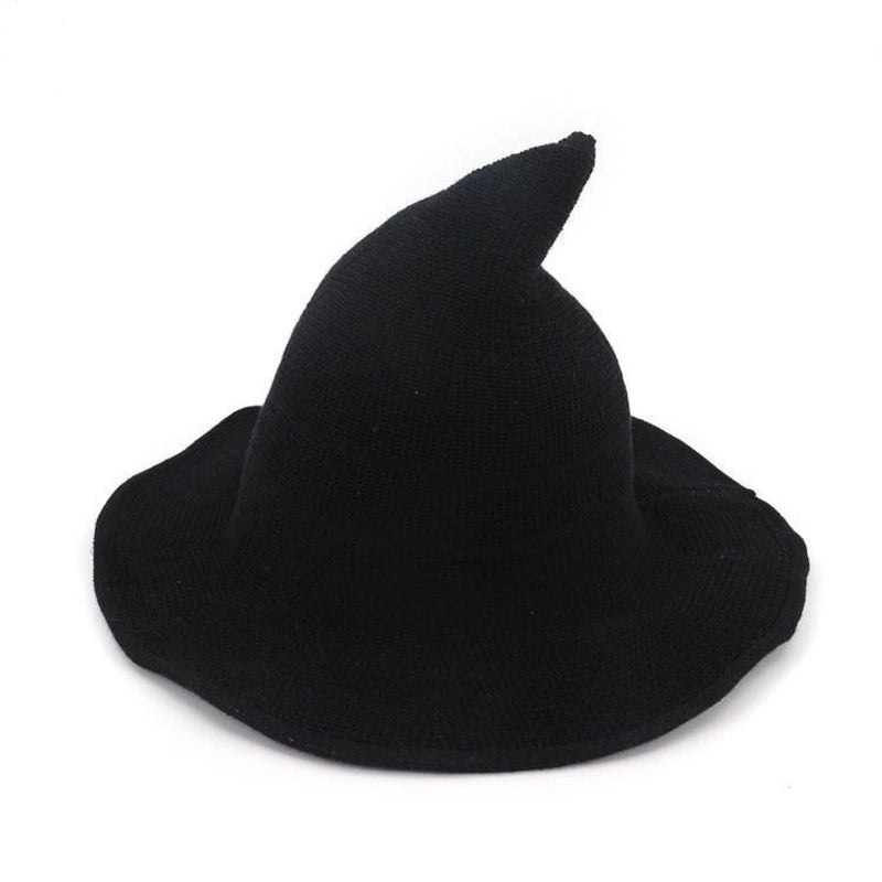 Exclusive Cotton Yarn Wizard Popular Knitted Halloween Witch Hat Peaked Foldable Magic Hat