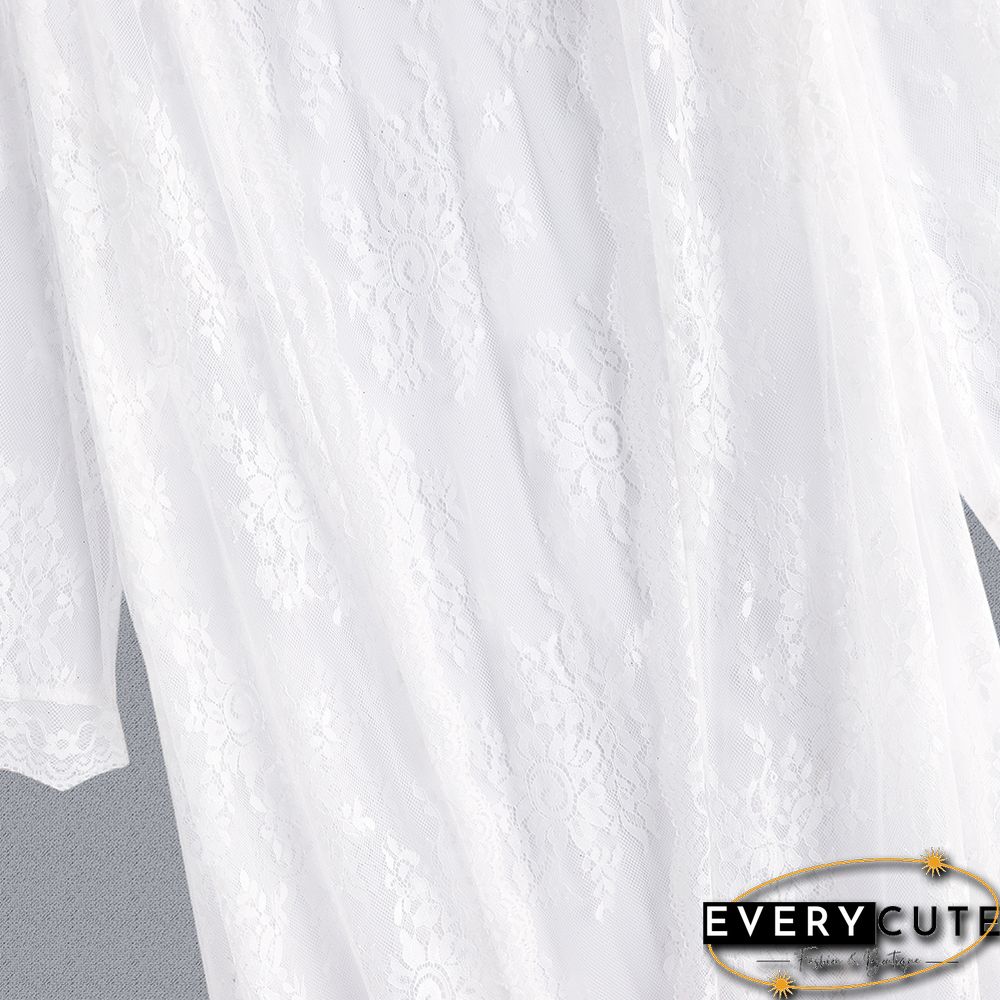 White Floral Mesh Lace Beach Cover up