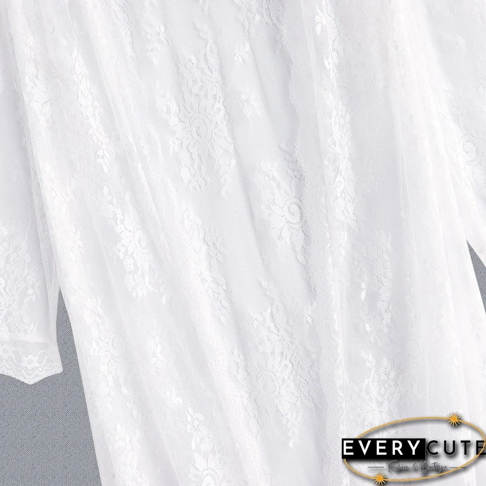 White Floral Mesh Lace Beach Cover up