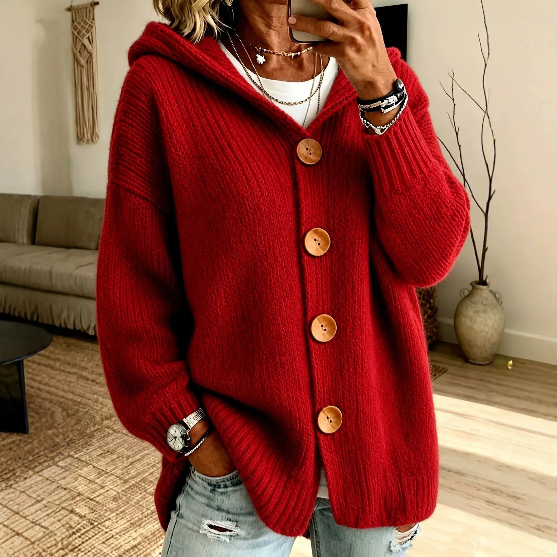 Women's Hooded Chunky Knit Cardigan