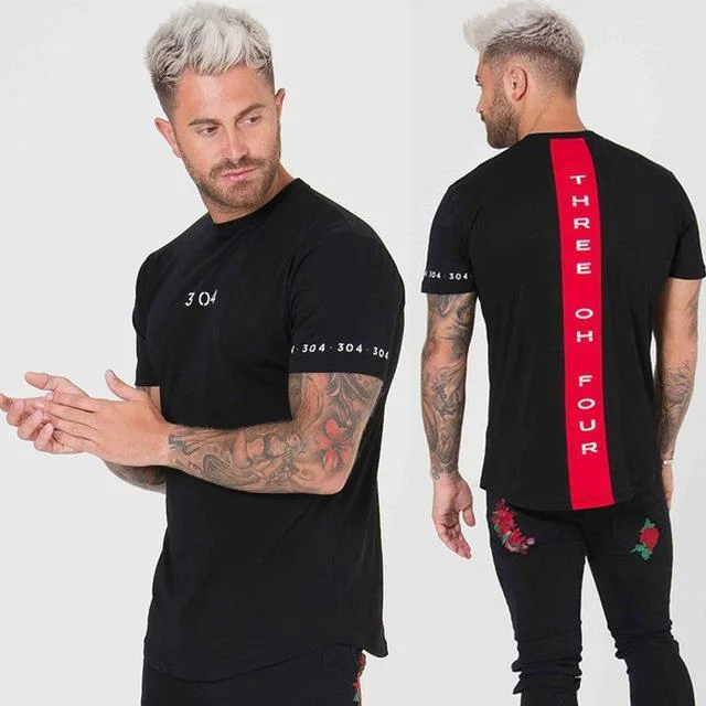 Men Cotton Short Sleeve T Shirt Fitness Slim Patchwork Black T-Shirt