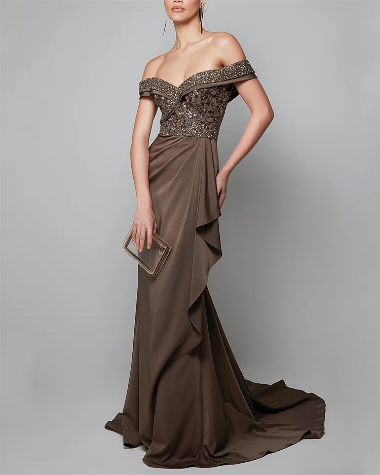 Women's Brown Strapless Sequined Dress