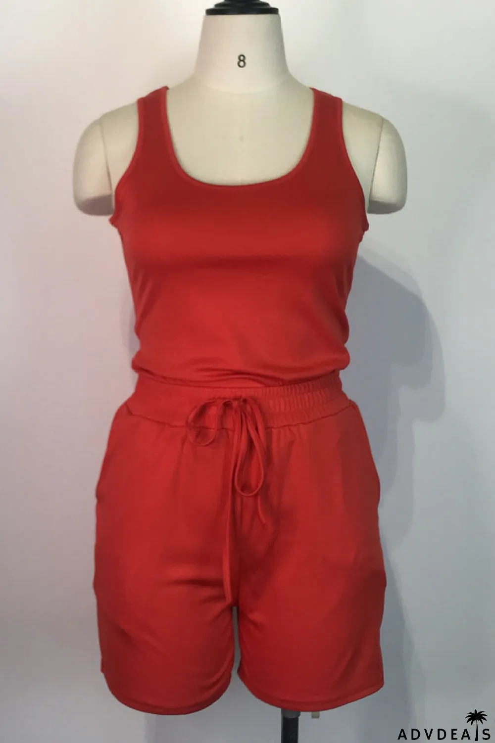 Orange Pink Casual Solid Split Joint U Neck Sleeveless Two Pieces
