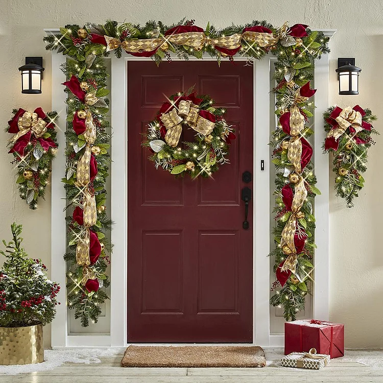 🔥kukelife🔥The Cordless Prelit Regal Ribbon Holiday Trim (26" Wreath)