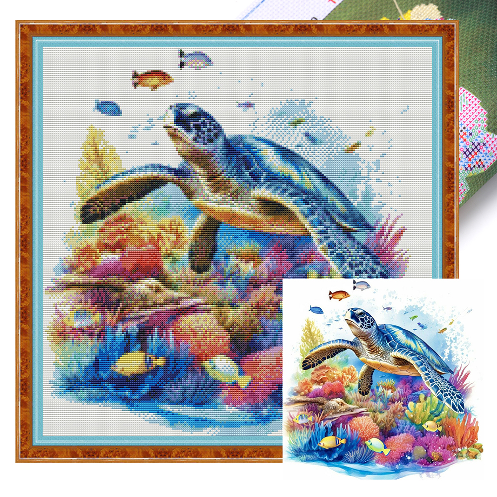 Sea Turtle 14CT Stamped Cross Stitch 40*40CM