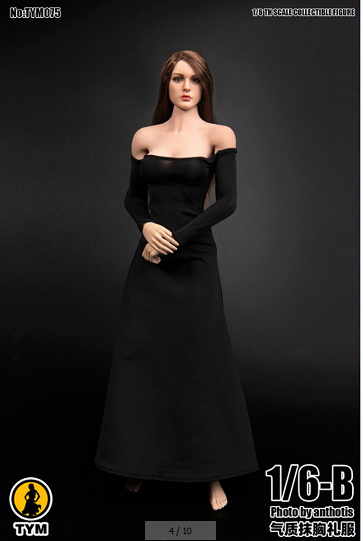 TYM075 1/6 Temperament tube top evening dress for 12inch large breast rubber covered plain body-aliexpress
