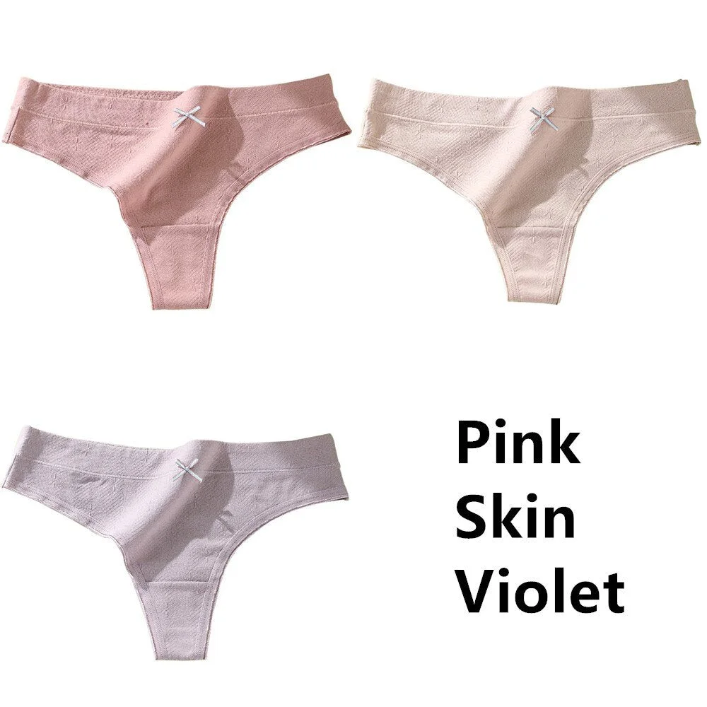 3Pcs Women's Cotton G-String Thong Sexy Panties for Women Bow Seamless Briefs Underwear Intimate Lingerie Ladies T-back Low-Rise