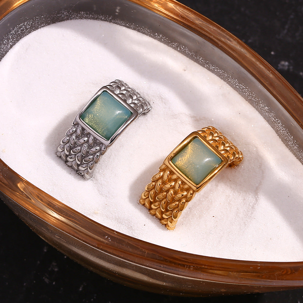 Vintage Fashion Retro Quadrilateral Circle Geometric Stainless Steel 18K Gold Plated Rings