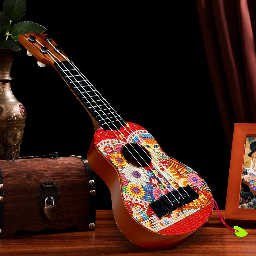 DIY Wooden Guitar Diamond Art Ornament Unique Unique Gifts for Musicians (Cat)