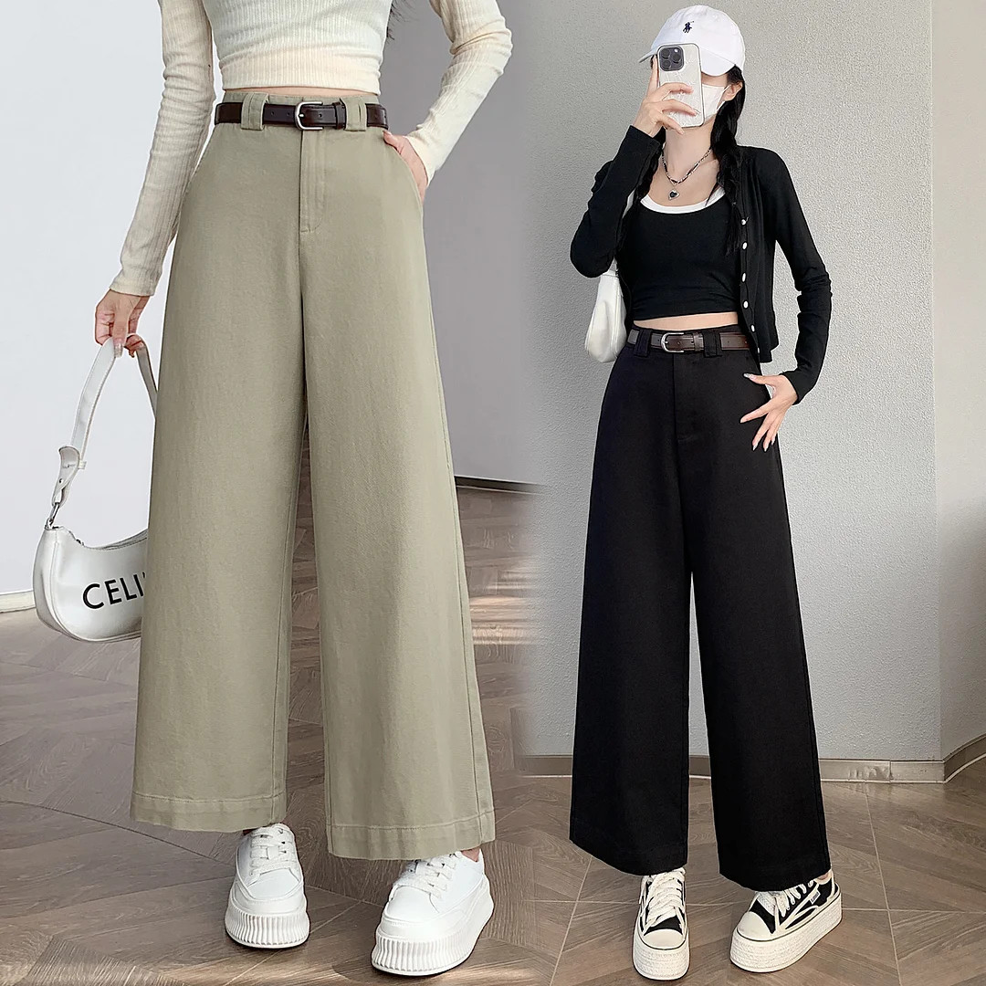 Toloer Coffee Color Cargo Pants Children Autumn And Winter 2025 New High Waist Loose Small Nine Points Straight Tube Narrow Version Wide Leg Pants-Outfit Ideas
