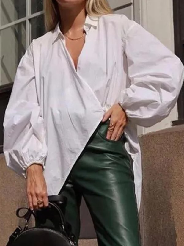 Stylish Urban Asymmetric Split-Joint Solid Color Blouse