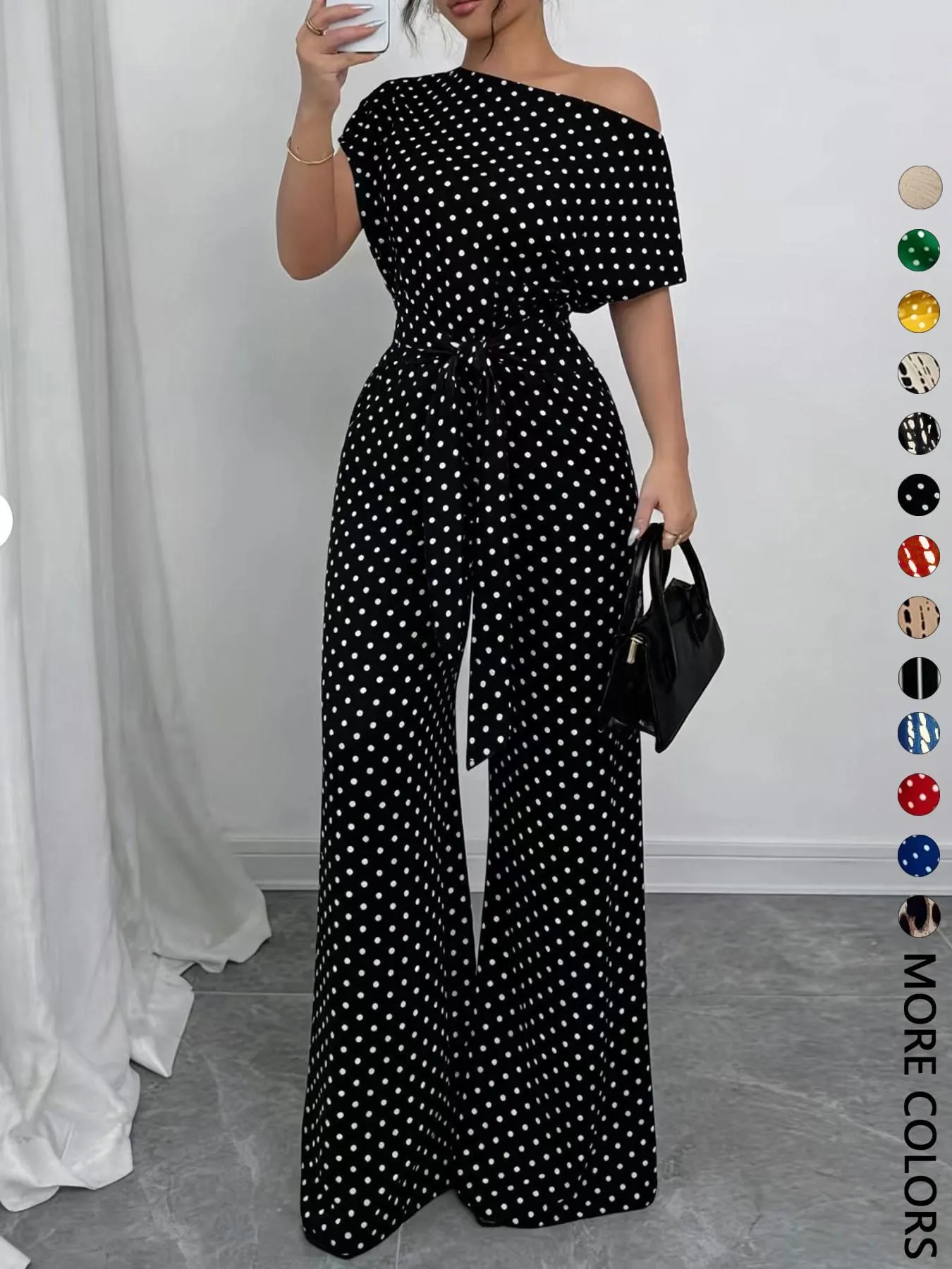 Women's All Over Print Leopard Tie Front Loose Jumpsuit, Casual Asymmetrical Neck Jumpsuit for Spring & Fall, Women's Clothes for Daily Wear Women's All Over Print Leopard Tie Front Loose Jumpsuit, Casual Asymmetrical Neck Jumpsuit for Spring & Fall, Women's Clothes for Daily Wear