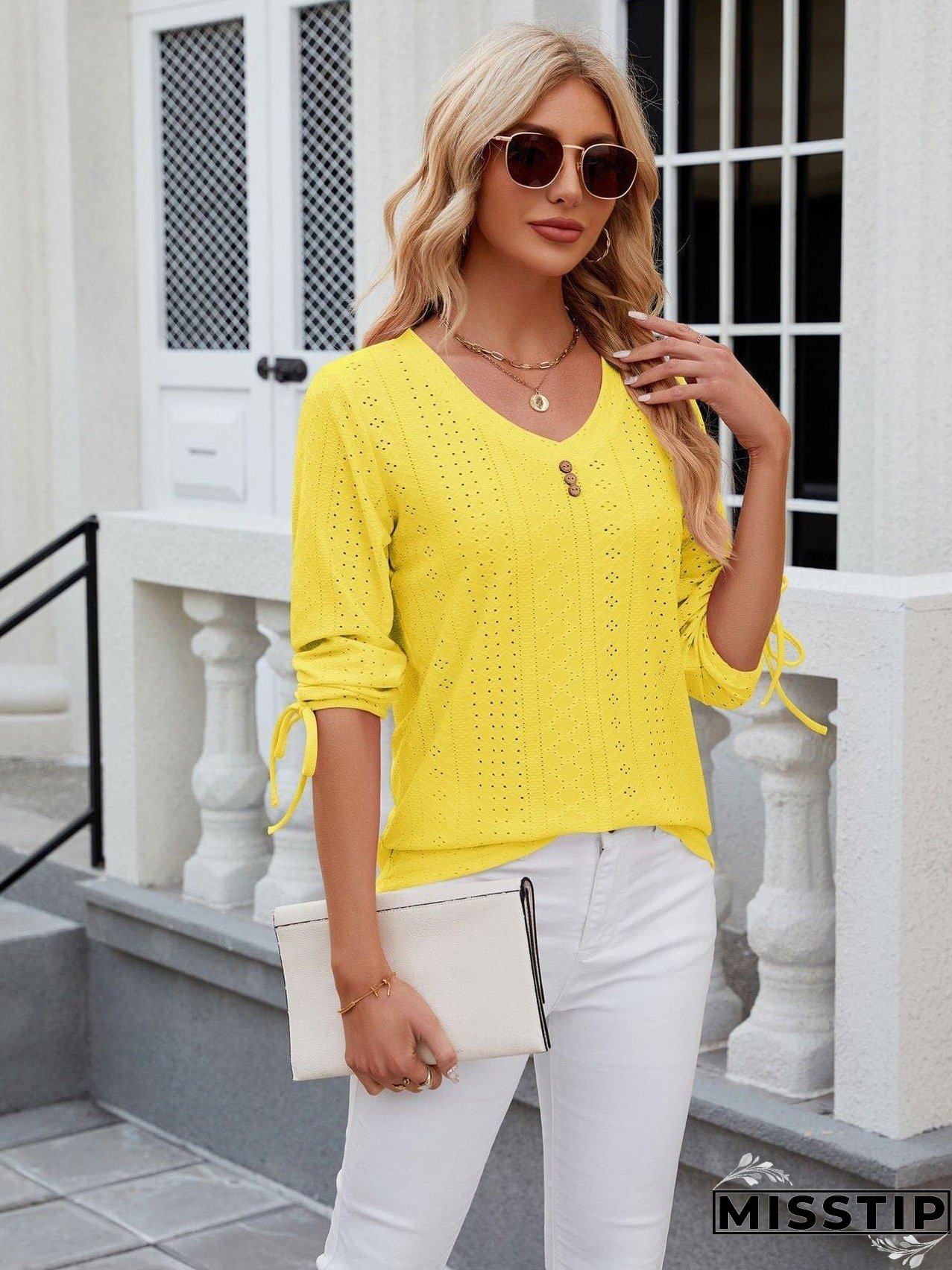 Short Sleeve Mock Neck T-Shirt with Side Slits