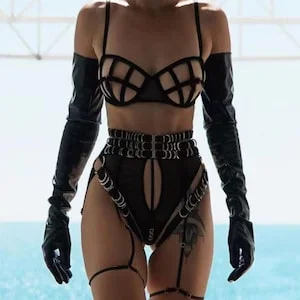 Sensual Lingerie Hollow Bra Sexy Porn Underwear Women Body Garter Belt With  Rings Naked Without Censorship 3-Piece, Bondage Lingerie