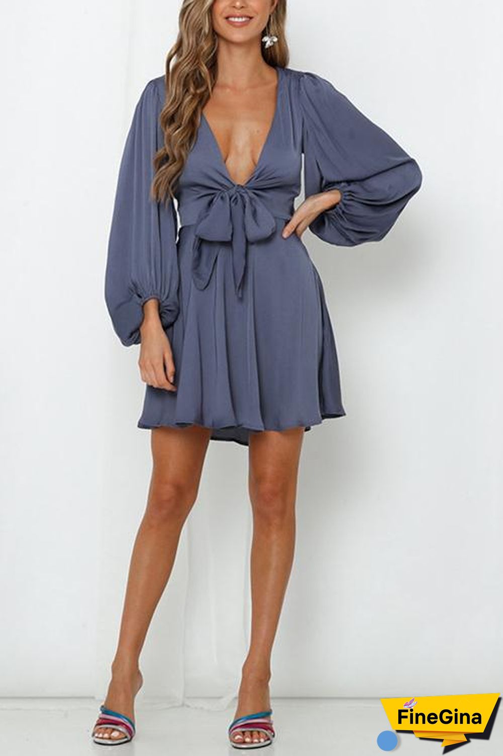 Bow Tie Deep V Neck Mini Dress