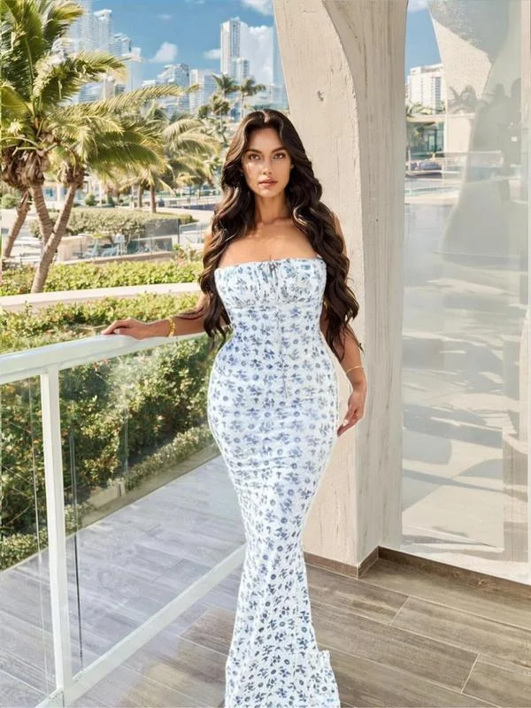 Women's Summer Floral Bodycon Maxi Dress Spaghetti Strap Sleeveless Boho Long Dresses
