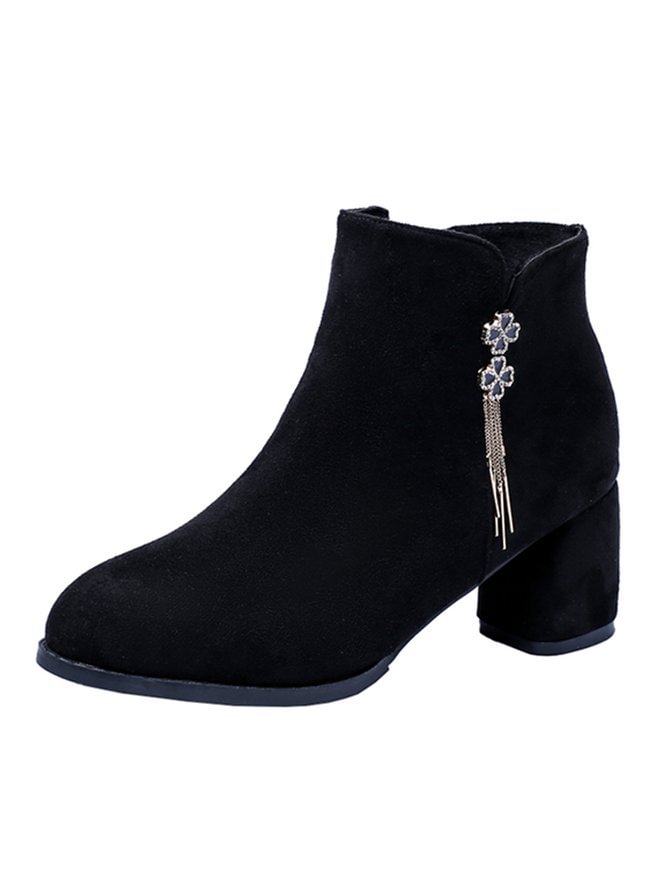 Elegant Fringed Metal Flower Suede Short Ankle Boots CS575- Fabulory