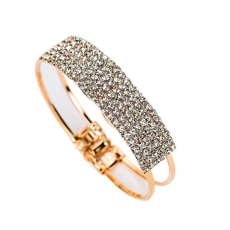 Luxury Female Crystal Geometry Bracelet Rose Gold Silver Color Bracelets For Women Trendy Bride White Zircon Wedding Bracelet