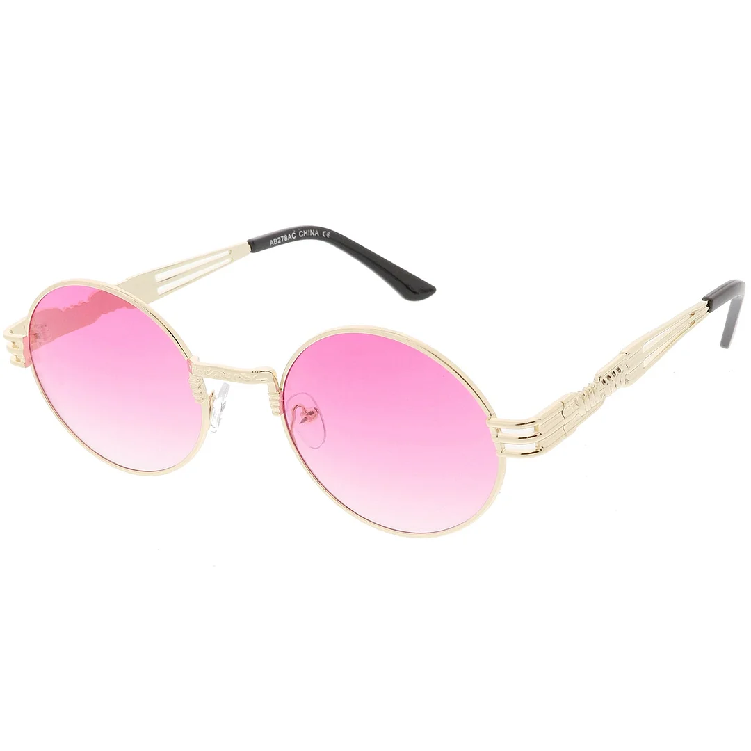 Steampunk Inspired Oval glasses Unique Engraved Metal Detail Color Tinted Lens 60mm