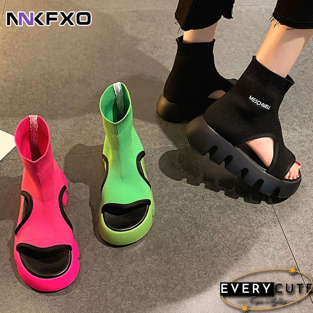 Summe Cool Zapatos Mujer Boots Female Slides-Stretch Fabric 5cm Platform Sandals Women