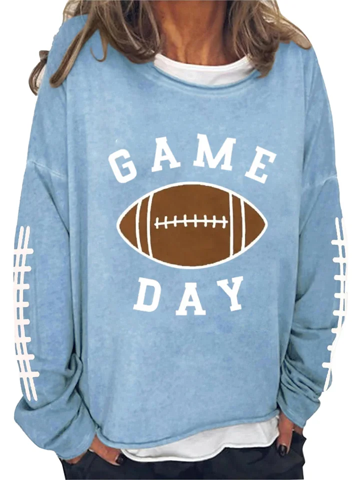Women's Fall and Winter Women's Soccer Sweatshirt Round Neck Letters Game Day Printing Long-sleeved Casual Sweater S-5XL