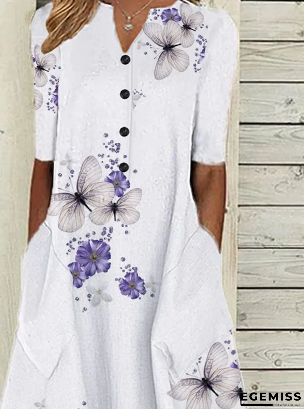 Butterfly Print Long Sleeve Casual Maxi Dress White Dresses | EGEMISS