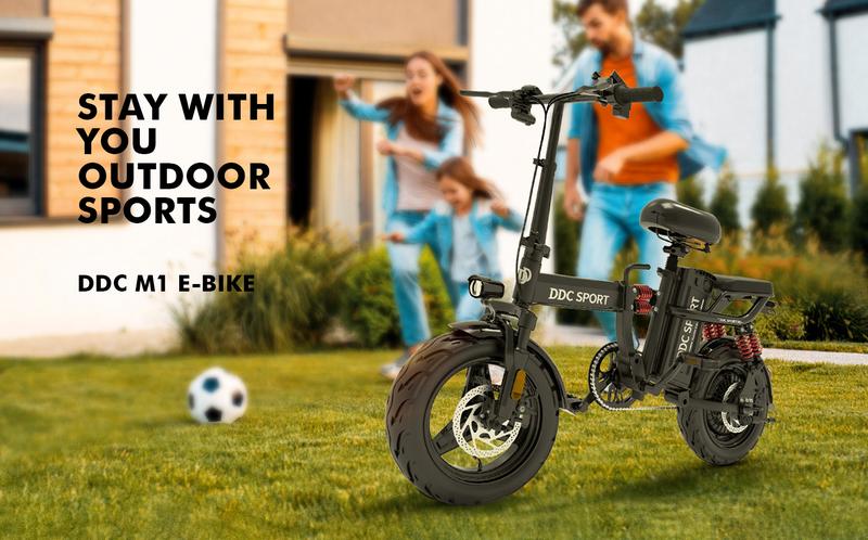 Product Introduction of DDC M1 Budget Electric Bike for Adults.Powerful Folding Ebike. Removable Battery.14-inch Tires. Commuting E-Bike With Basket.Cheap Ebike for gift.Summer Outdoor Sports.Unisex.Votorcycle Riding.Motorcycle use Adventurous Rider.Street use Matte Black ebike 2
