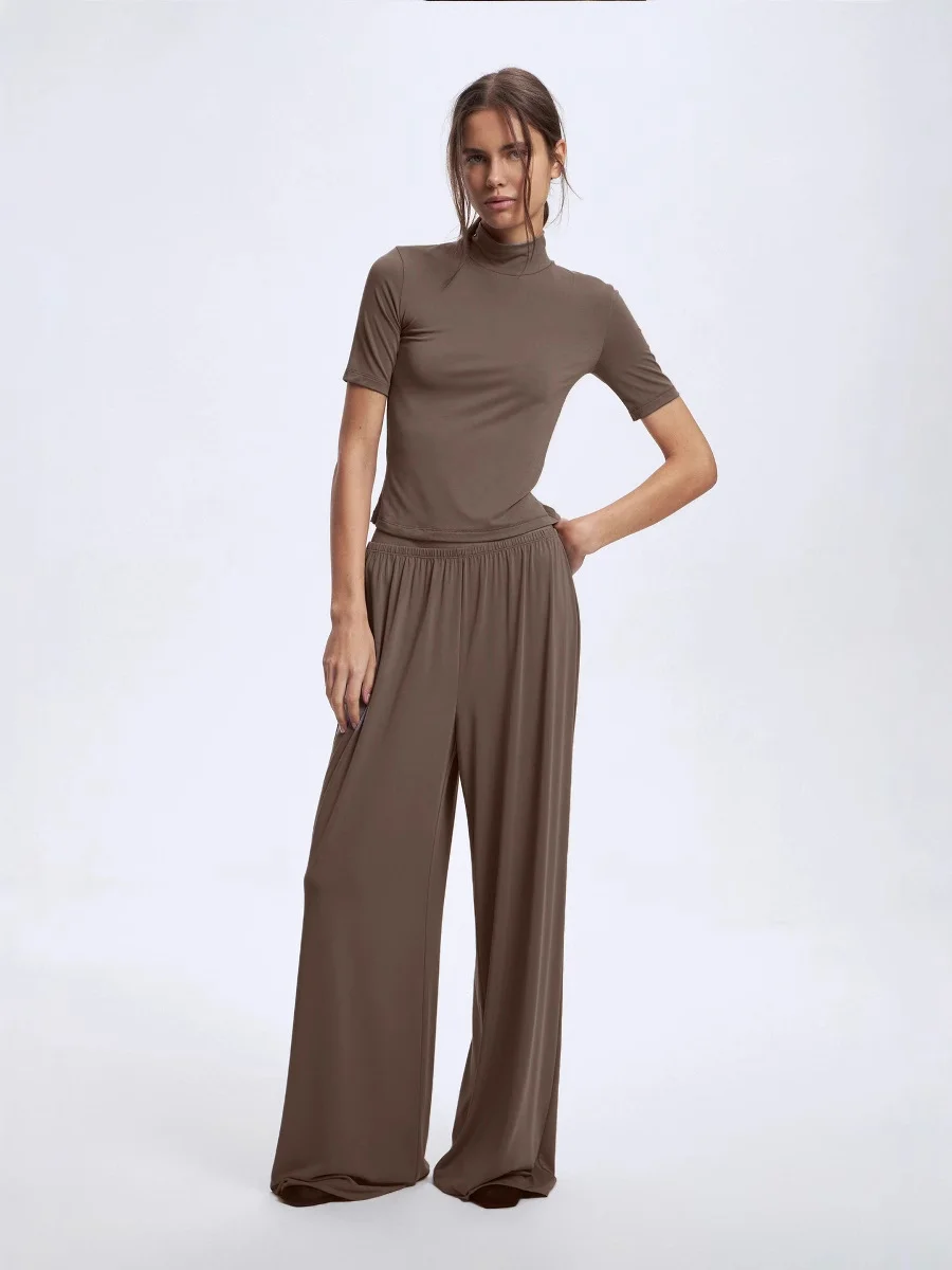 Athvotar Athvotar 2025 New Modeler Set Women's Soft Comfortable Round-Neck Short-Sleeved Blouse + Trousers